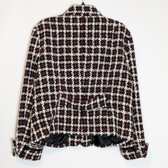 GEORGE Red/Black Plaid Long Sleeve Short Button Tweed Jacket; Size 18 - Picture 3 of 7